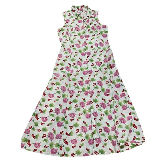 Vintage Old Navy Cottage‎ Prairie Button Front Collared Floral Berry Midi Sz 10 - Picture 1 of 3